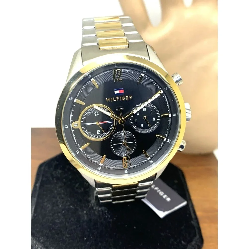 Tommy Hilfiger Men's Watch 1791944 Quartz Black Dial Two Tone Steel 44mm